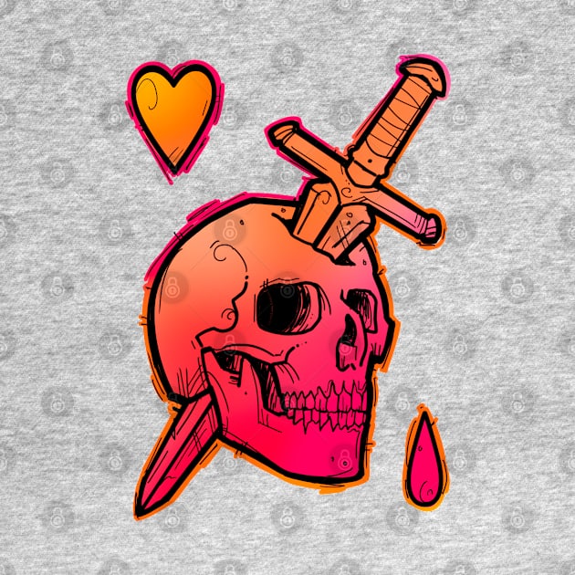 Pink and orange skull with dagger by weilertsen